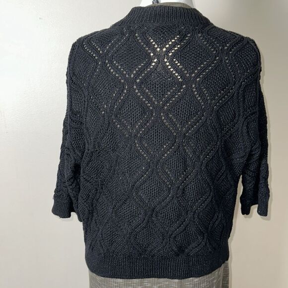 ALFANI PM Cable Eyelet Knit Cropped Quarter Sleeve Open Front Cardigan - Picture 2 of 11